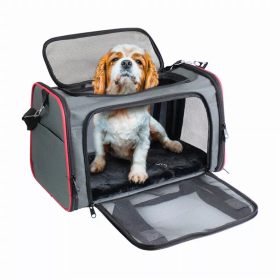 GOOPAWS Soft-Sided Kennel Pet Carrier for Small Dogs, Cats, Puppy, Airline Approved Cat Carriers Dog Carrier Collapsible, Travel Handbag & Car Seat (Color: Grey / Red, Option: Polyester, size: 19" x 12" x 12")