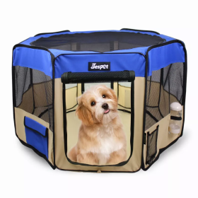 JESPET Pet Dog Playpens 36", 45" & 61" Portable Soft Dog Exercise Pen Kennel with Carry Bag for Puppy Cats Kittens Rabbits, Indoor/Outdoor Use (Color: Blue, Option: Polyester, size: 36x36x24 Inch)