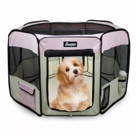 JESPET Pet Dog Playpens 36", 45" & 61" Portable Soft Dog Exercise Pen Kennel with Carry Bag for Puppy Cats Kittens Rabbits, Indoor/Outdoor Use (Color: pink, Option: Polyester, size: 61x61x30 Inch)